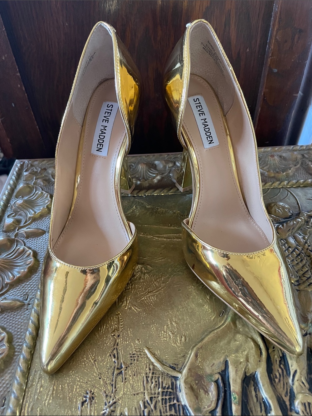 Steve Madden Damzil Metallic Gold Heel